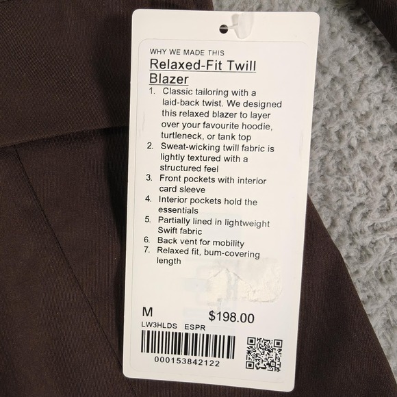 Lululemon Blazer Womens Medium Brown‎ Relaxed-Fit Twill Business Casual Jacket - Picture 5 of 11